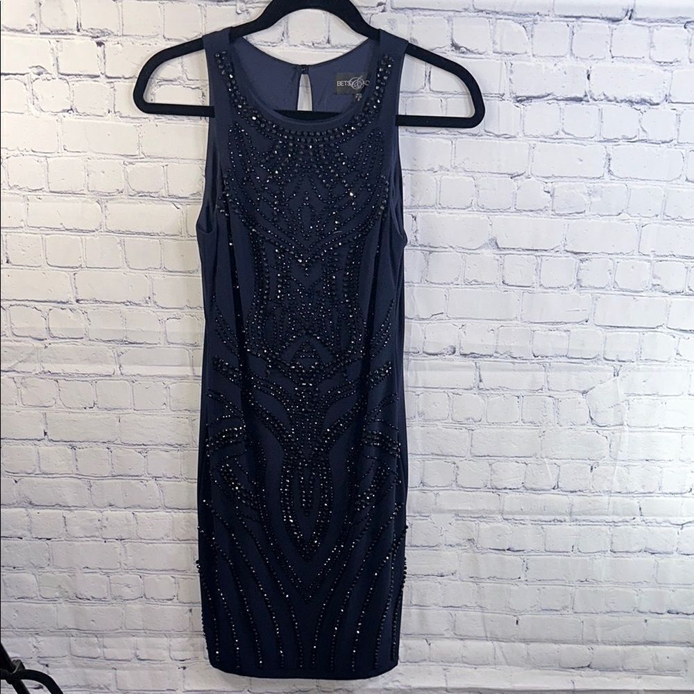✨ Betsy & Adam Navy Dress with Bead Embellishments - Size 6